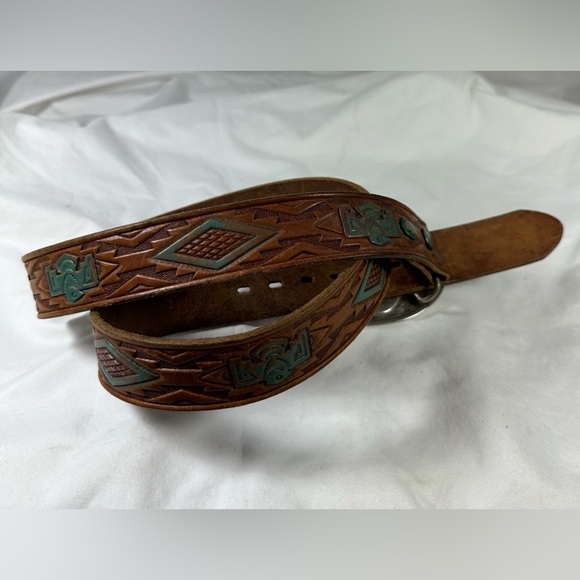 Vintage southwestern leather belt with buckle  size 39 large - Picture 9 of 12